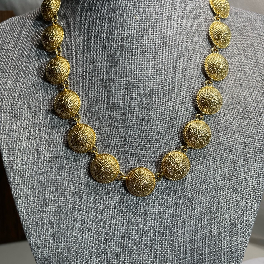 Gold Textured Bead Necklace Classic Strand Design